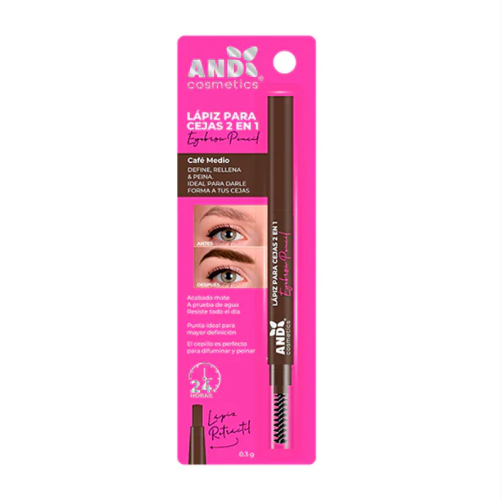 Lapiz De Cejas Retractil 2 En 1 And Cosmetics Color Café Medio