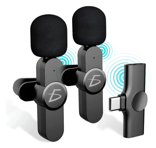 2 Micrófonos Solapa Conexion Inalámbrica Portátil Tipo C Android Reduccion Ruido Conexión Plug and Play Color Negro Ele-Gate