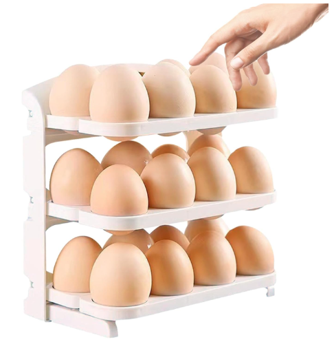 stante para almacenamiento de huevo，Dispensador De Huevos Para Refrigerador，Caja plegable de 3 niveles circular para 24 huevos，Base estable y almacenamiento vertical(Blanco)